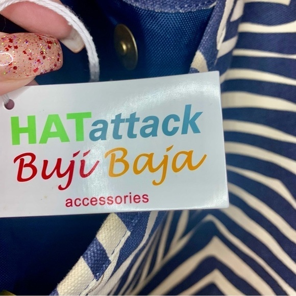 NWT Hat Attack Huge Tote Bag Buji Baja line Navy Blue White Striped Pattern New - Picture 2 of 16